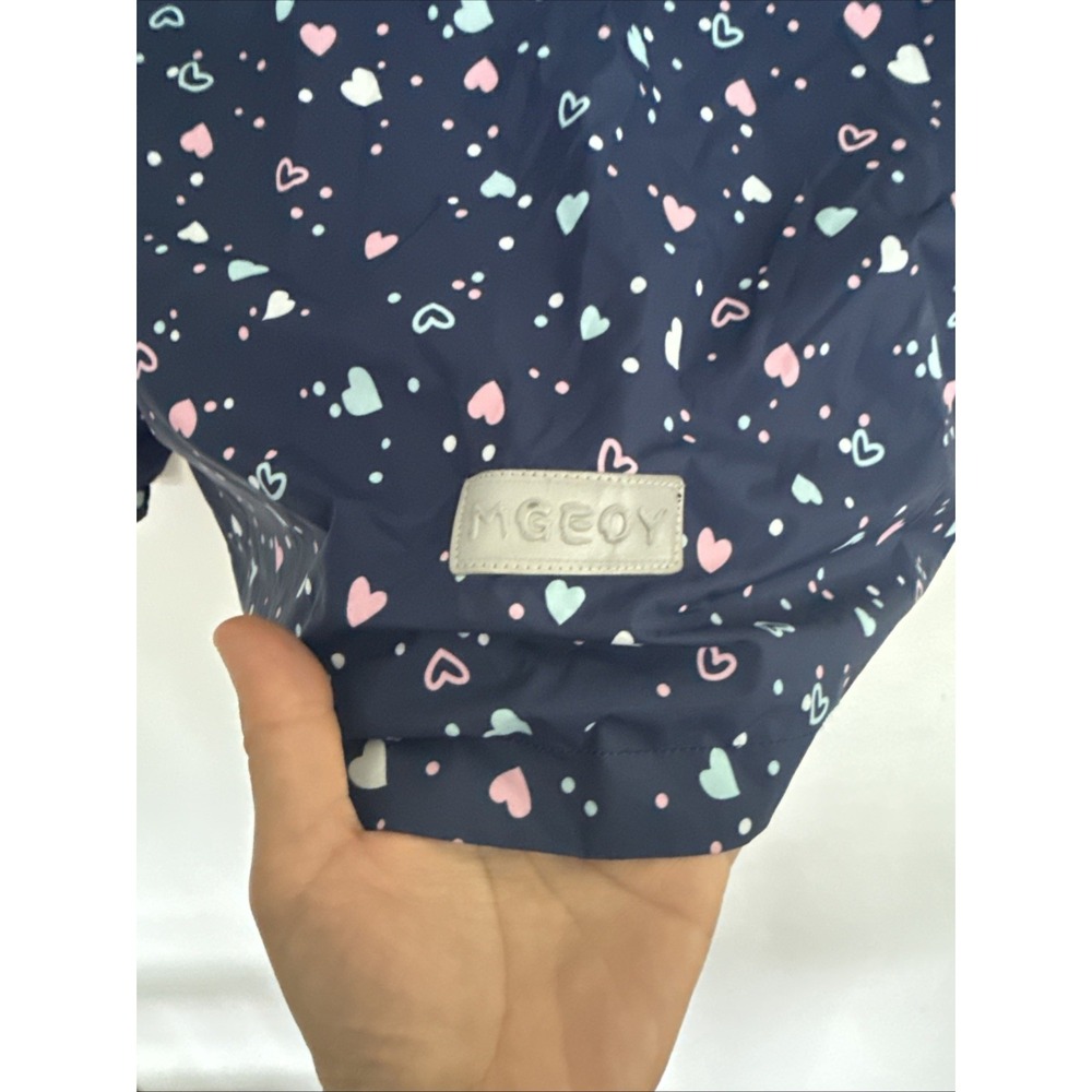MGEOY Girls Lightweight Waterproof Hooded Rain Jacket Navy Hearts Sz 7-8 - Picture 7 of 7